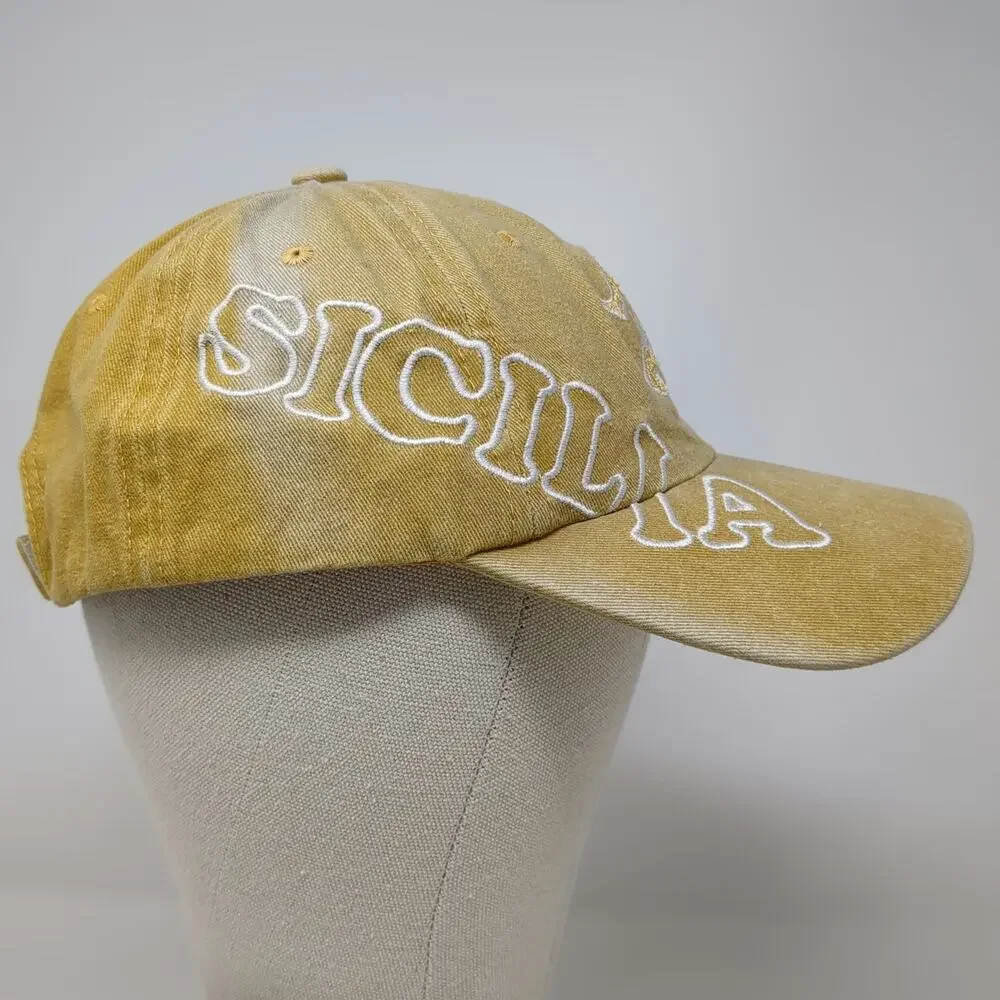 Baseball Cap Yellow One Size Sicilia Trinacria Washed Cotton Strapback Italy Hat